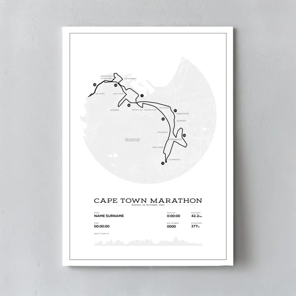 Cape Town Marathon Map Digital B&W